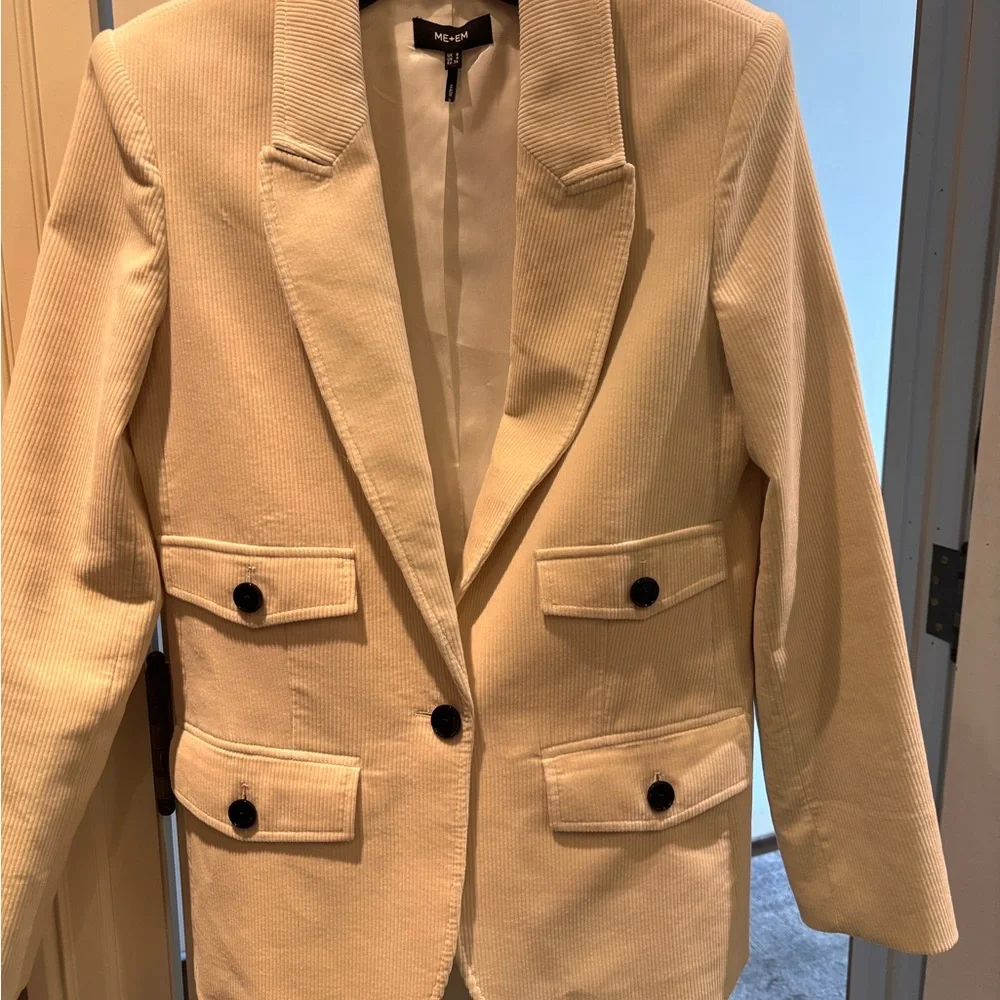 ME+EM Sharp Shoulder Blazer in Italian Cord (Ivory) Size 4 - Picture 9 of 9